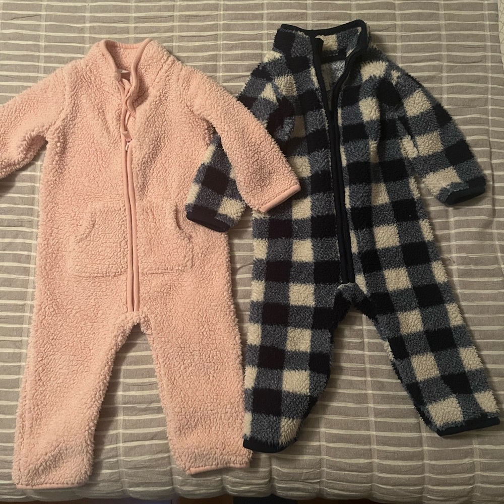 Two fleece zip up romper